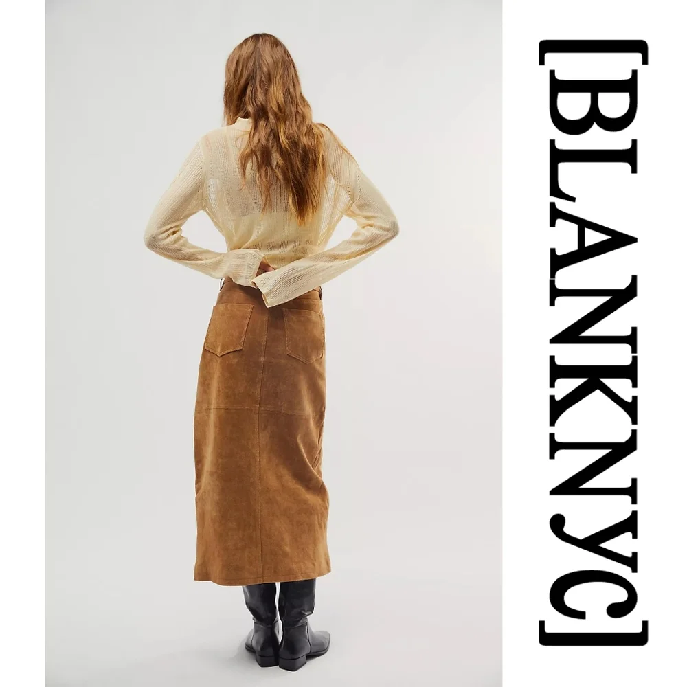 BlankNYC × Free People -Suede Midi Skirt- Tan - Size 24 - Picture 3 of 12